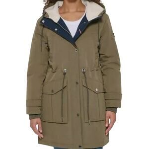 Tommy Hilfiger Ladies Green Juniper Parka Jacket Lined Hood Rib Storm Cuff XS